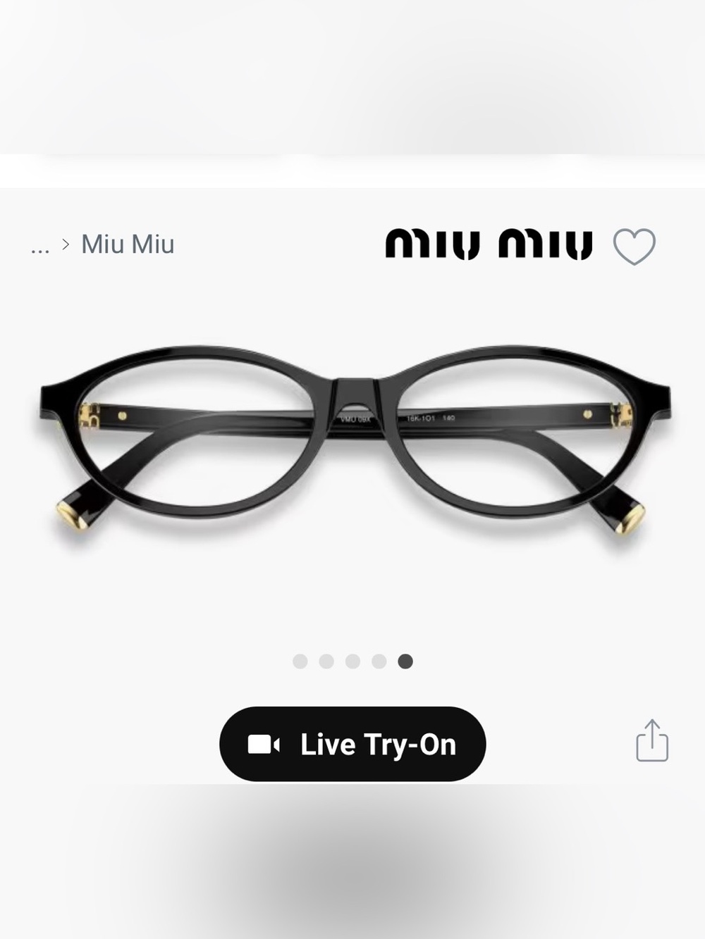 Miu Miu Black Eyeglass Frames with Gold Details